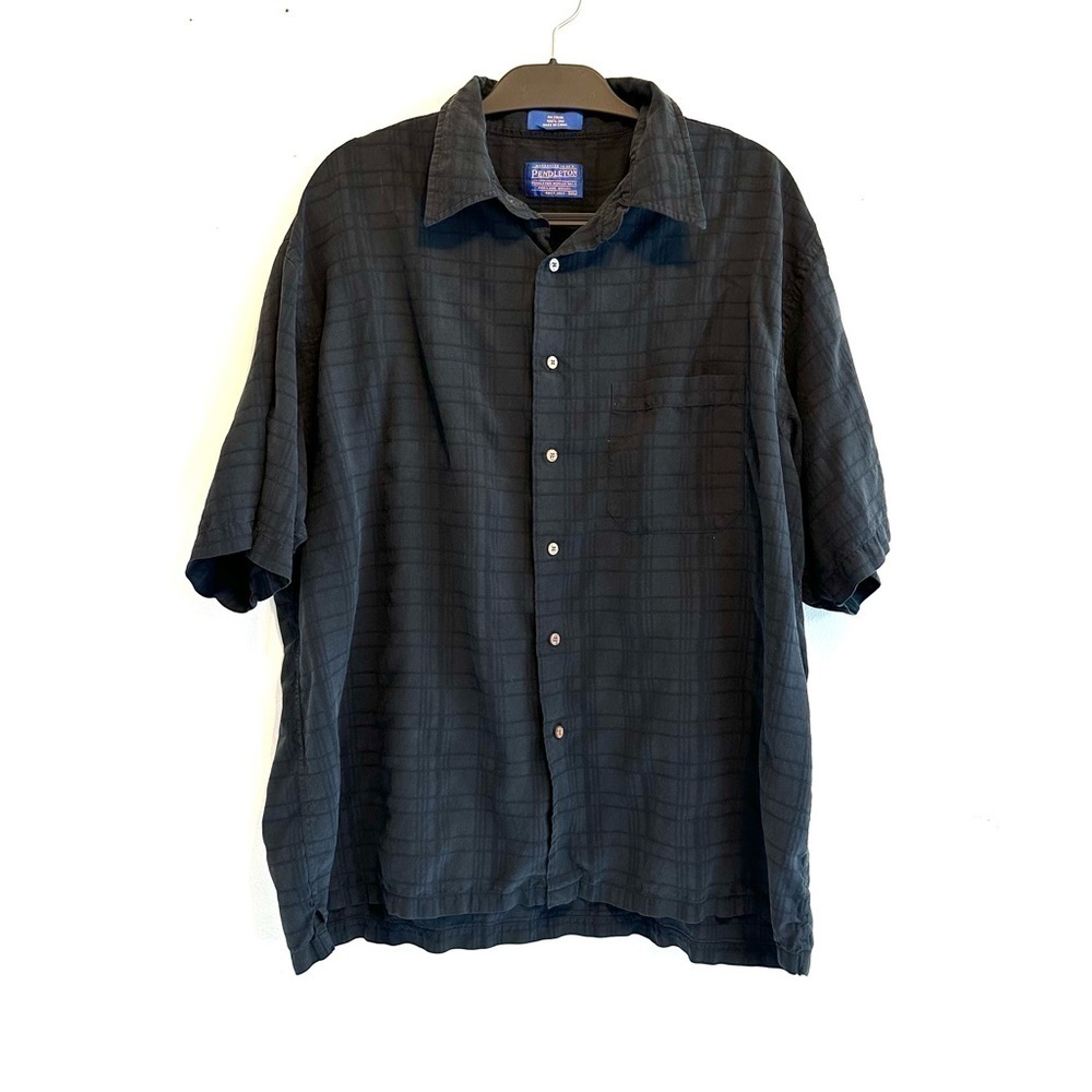 Pendleton Shirt Mens XXL Black Button Up 100% Silk Short Sleeve Coco Buttons